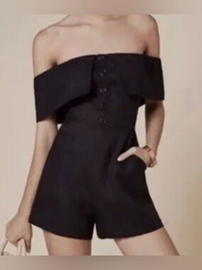 Reformation Frankie Linen Black Romper Playsuit